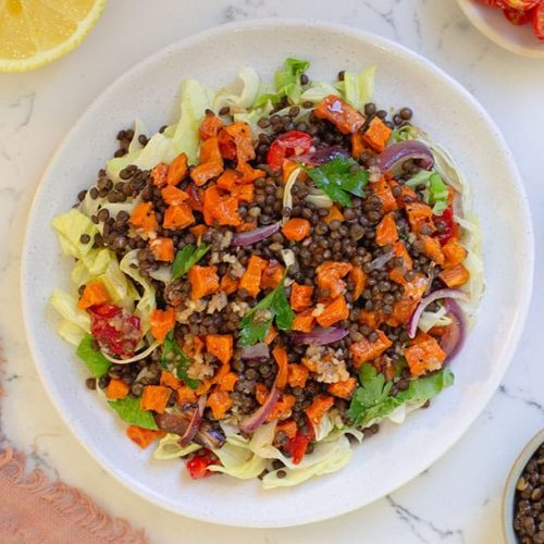 סלט עדשים שחורות | סלט עדשים שחורות ובטטה - מטבח קל